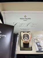 Patek Philippe Nautilus Rose Gold/ Brown Dial/ Leather Strap (Ref#5980R-001) - Image 2