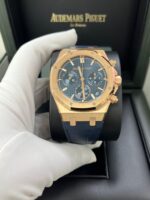 Audemars Piguet Royal Oak Chronograph 41mm 18k Rose Gold Blue Dial On Leather 26240OR.OO.D315CR.02 - Image 7