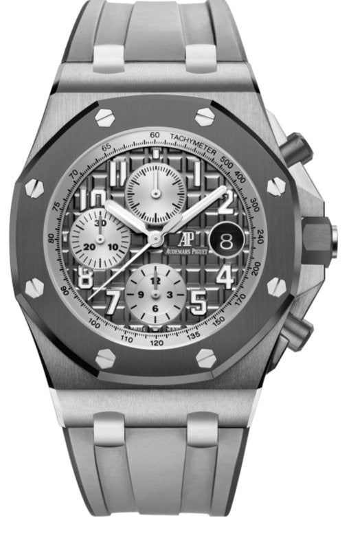 audemars-piguet-royal-oak-offshore-selfwinding-chronograph-stainless-steel-grey-dial-silver-sub-dials-grey-ceramic-bezel-ref26470ioooa006ca01-450663.jpg Audemars Piguet Royal Oak Offshore Selfwinding Chronograph/ Stainless Steel/ Grey Dial/ Silver Sub-Dials/ Grey Ceramic Bezel (Ref#26470IO.OO.A006CA.01) - Image 1