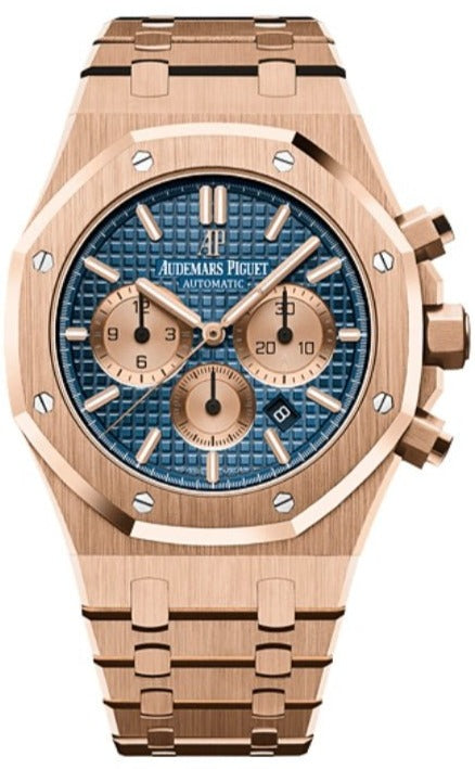 audemars-piguet-royal-oak-selfwinding-chronograph-18k-rose-gold-blue-dial-pink-sub-dials-ref26331oroo1220or01-852027.jpg Audemars Piguet Royal Oak Selfwinding Chronograph/ 18k Rose Gold/ Blue Dial/ Pink Sub-Dials (26331OR.OO.D315CR.01) - Image 1