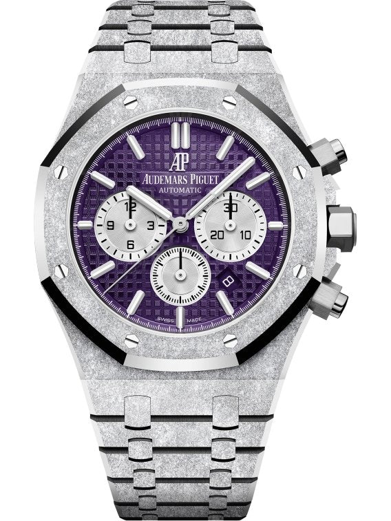 audemars-piguet-royal-oak-selfwinding-chronograph-frosted-white-gold-purple-dial-limited-edition-of-200-ref-26331bcgg1224bc01-668194.jpg Audemars Piguet Royal Oak Selfwinding Chronograph Frosted White Gold Purple Dial LIMITED EDITION OF 200 (Ref # 26331BC.GG.1224BC.01) - Image 1