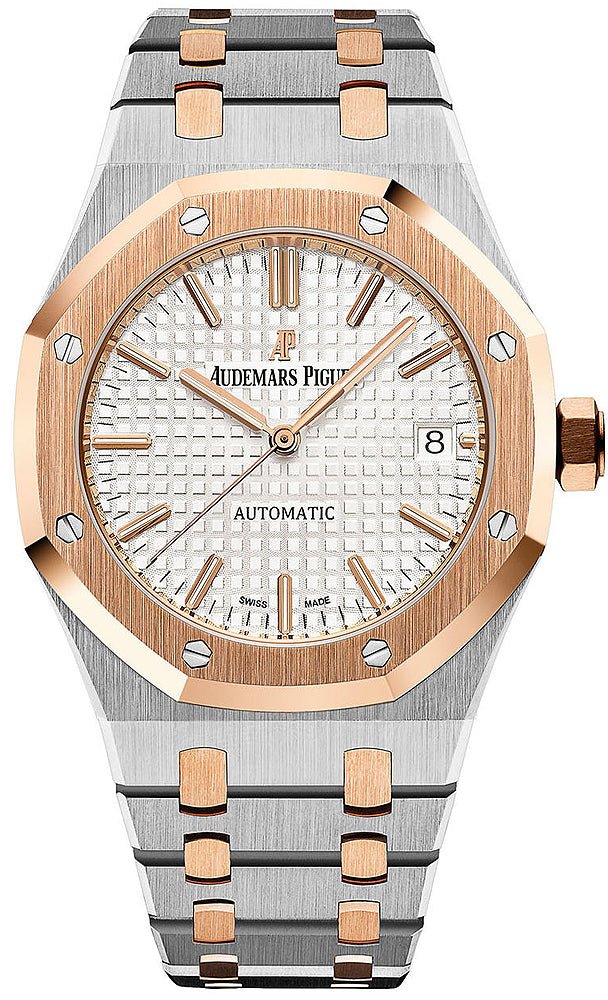 audemars-piguet-royal-oak-selfwinding-rose-gold-and-steel-white-dial-37mm-ladies-watch-reference-15450sroo1256sr01-266772.jpg Audemars Piguet Royal Oak Selfwinding Rose Gold and Steel White Dial 37mm Ladies Watch (Reference #15450SR.OO.1256SR.01) - Image 1