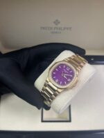 Patek Philippe Nautilus 32mm Diamond Bezel Rose Gold Purple Wave Dial 7010/1R-013 - Image 10