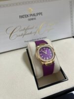 Patek Philippe Nautilus 32mm Diamond Bezel Rose Gold Purple Wave Dial 7010R-013 - Image 3