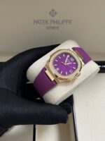 Patek Philippe Nautilus 32mm Diamond Bezel Rose Gold Purple Wave Dial 7010R-013 - Image 15