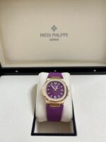 Patek Philippe Nautilus 32mm Diamond Bezel Rose Gold Purple Wave Dial 7010R-013 - Image 5