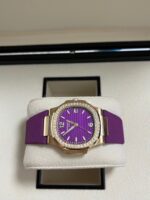 Patek Philippe Nautilus 32mm Diamond Bezel Rose Gold Purple Wave Dial 7010R-013 - Image 11