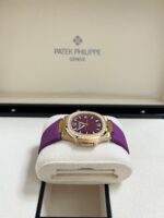 Patek Philippe Nautilus 32mm Diamond Bezel Rose Gold Purple Wave Dial 7010R-013 - Image 4