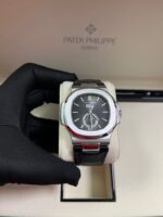 Patek Philippe Nautilus Stainless Steel Moon Phase Black Leather Strap (Ref#5726A-001) - Image 11