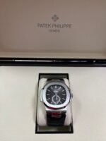 Patek Philippe Nautilus Stainless Steel Moon Phase Black Leather Strap (Ref#5726A-001) - Image 6