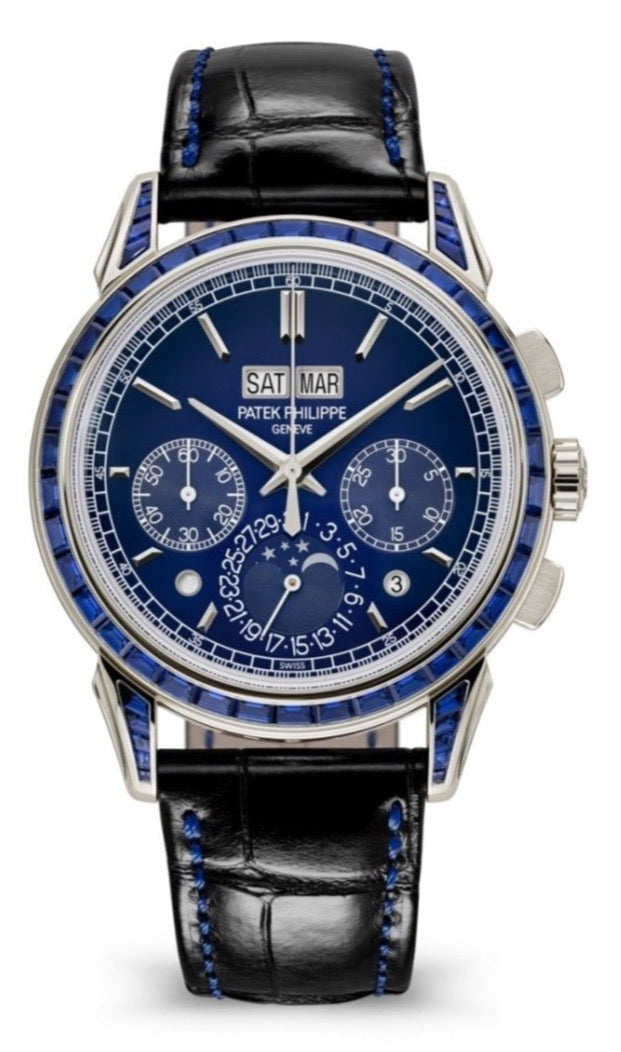 patek-philippe-perpetual-calendar-chronograph-grand-complications-perpetual-calendar-chrono-platinum-baguette-blue-sapphires-527111p-599617.jpg Patek Philippe Perpetual Calendar Chronograph Grand Complications Perpetual Calendar Chrono Platinum Baguette Blue Sapphires 5271/11P - Image 1
