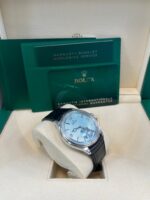 Rolex 1908 Ice Blue Motif Index Dial Leather Strap Reference 52506 Black Alligator Strap - Image 4