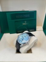Rolex 1908 Ice Blue Motif Index Dial Leather Strap Reference 52506 Black Alligator Strap - Image 5