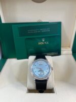 Rolex 1908 Ice Blue Motif Index Dial Leather Strap Reference 52506 Black Alligator Strap - Image 2