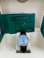 Rolex 1908 Ice Blue Motif Index Dial Leather Strap Reference 52506 Black Alligator Strap - Image 3