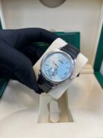Rolex 1908 Ice Blue Motif Index Dial Leather Strap Reference 52506 Black Alligator Strap - Image 12