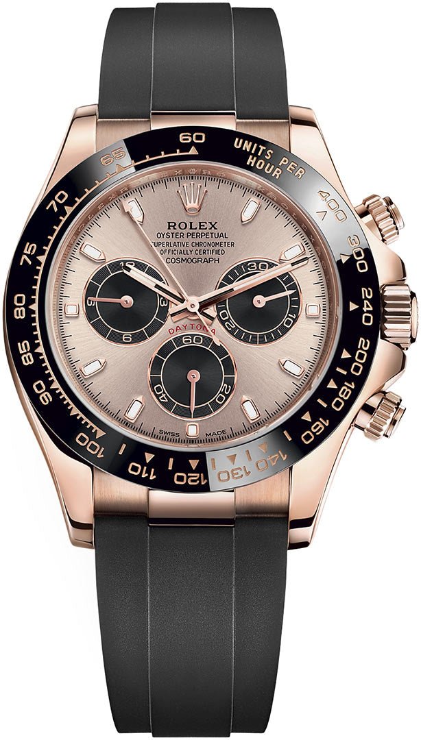 rolex-cosmograph-daytona-rose-gold-dial-black-subdials-oysterflex-reference-116515ln-290718.jpg Rolex Cosmograph Daytona Rose Gold Dial Black Subdials Oysterflex (Reference # 116515ln) - Image 1
