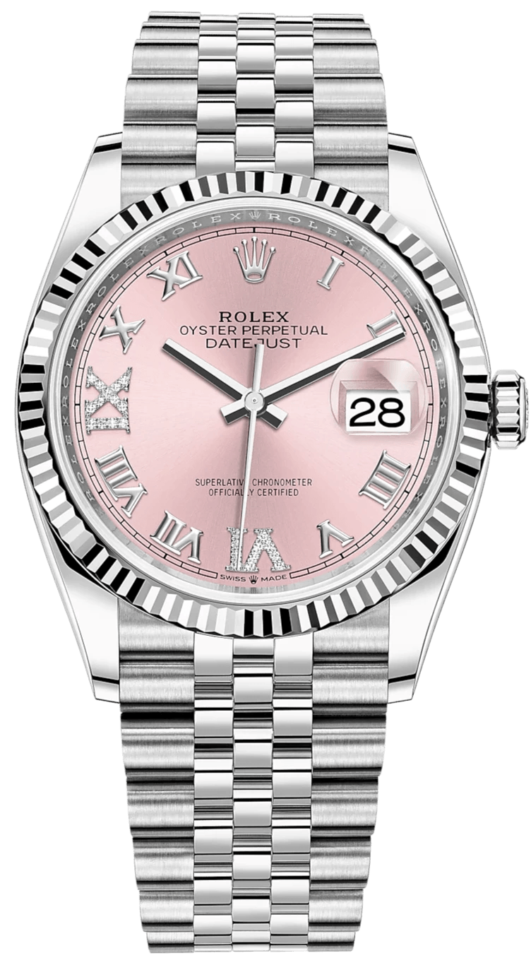 rolex-datejust-36-jubilee-pink-roman-dial-ladies-reference-126234-689665.png Rolex Datejust 36 Jubilee Pink Roman Dial Ladies (Reference 126234) - Image 1