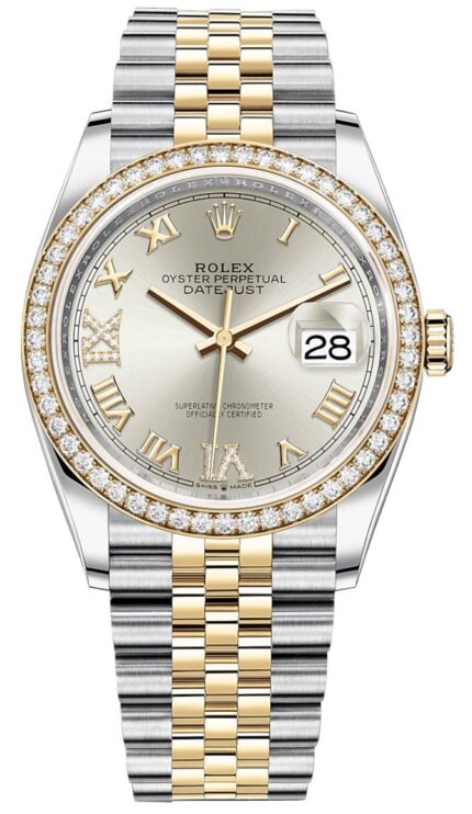Rolex Datejust 36 Silver Diamond Set Dial Jubilee Bracelet Yellow Gold and Steel (Reference # 126283RBR)