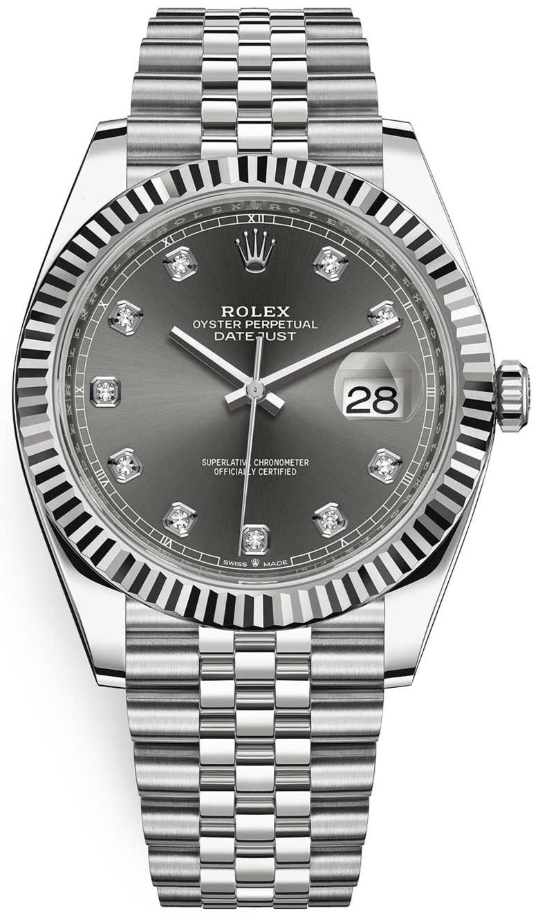 rolex-datejust-41-18k-white-gold-steel-dark-rhodium-diamond-dial-jubilee-ref-126334-245580.jpg Rolex Datejust 41-18K White Gold & Steel - Dark Rhodium Diamond Dial - Jubilee (Ref # 126334) - Image 1