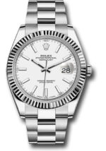 Rolex Datejust 41 Fluted Bezel White Index Dial Oyster Bracelet 126334