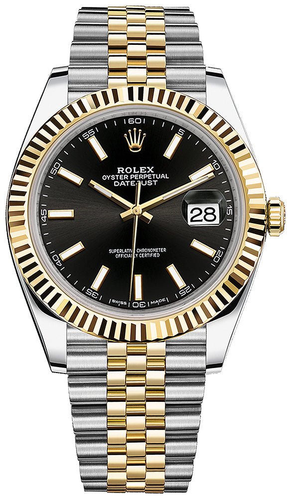 rolex-datejust-41-steel-and-yellow-gold-fluted-bezel-black-index-dial-jubilee-bracelet-126333-897697.jpg Rolex Datejust 41 Steel and Yellow Gold Fluted Bezel Black Index Dial Jubilee Bracelet 126333 - Image 1