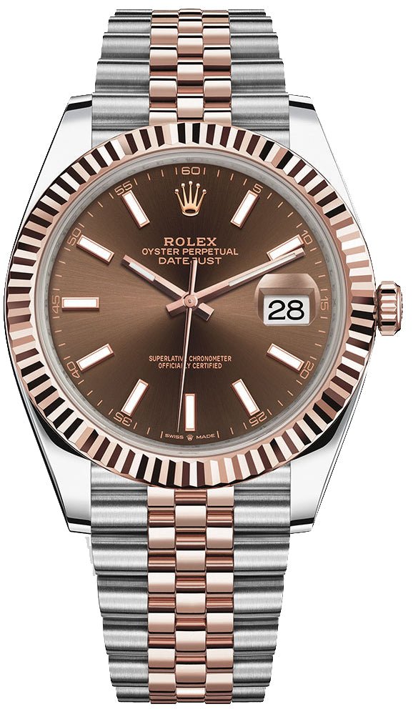 rolex-datejust-41-two-tone-stainless-steel-and-rose-gold-chocolate-index-dial-fluted-bezel-jubilee-bracelet-ref126331-335072.jpg Rolex Datejust 41 Two-Tone Stainless Steel and Rose Gold/ Chocolate Index Dial/ Fluted Bezel/ Jubilee Bracelet (Ref#126331) - Image 1