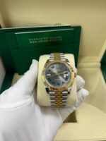 Rolex Datejust 41 Two-Tone Yellow Gold & Stainless Steel - Grey Slate Roman Wimbledon Dial - Fluted Bezel - Jubilee Bracelet (Ref# 126333) - Image 9