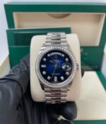Rolex Day-Date 36/ Blue Ombre Dial/ Diamond Bezel/ White Gold President Bracelet (Ref # 128349RBR) - Image 2