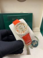 Rolex Day-Date 36 Orange Alligator Strap Pave Dial 128158rbr - Image 14