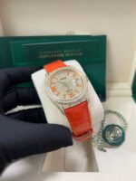 Rolex Day-Date 36 Orange Alligator Strap Pave Dial 128158rbr - Image 8