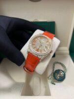 Rolex Day-Date 36 Orange Alligator Strap Pave Dial 128158rbr - Image 7