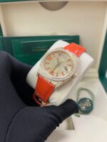 Rolex Day-Date 36 Orange Alligator Strap Pave Dial 128158rbr - Image 13