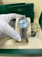 Rolex Day-Date 36 Platinum Ice Blue Roman Dial President Bracelet 128236 - Image 9