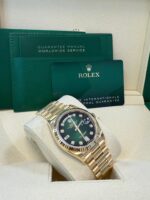 Rolex Day-Date 36 Watch Fluted Bezel Green Ombre´ Diamond Dial President Bracelet (Ref# 128238) - Image 4