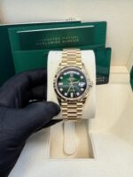 Rolex Day-Date 36 Watch Fluted Bezel Green Ombre´ Diamond Dial President Bracelet (Ref# 128238) - Image 14