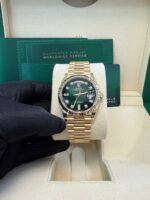 Rolex Day-Date 36 Watch Fluted Bezel Green Ombre´ Diamond Dial President Bracelet (Ref# 128238) - Image 13