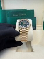 Rolex Day-Date 36 Watch Fluted Bezel Green Ombre´ Diamond Dial President Bracelet (Ref# 128238) - Image 12