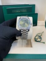 Rolex Day-Date 40 Baguette Diamond Bezel Olive Green Roman Dial President Bracelet 228396TBR - Image 4