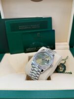 Rolex Day-Date 40 Baguette Diamond Bezel Olive Green Roman Dial President Bracelet 228396TBR - Image 10