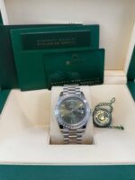 Rolex Day-Date 40 Baguette Diamond Bezel Olive Green Roman Dial President Bracelet 228396TBR - Image 2