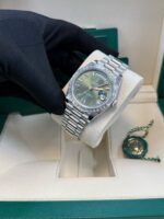Rolex Day-Date 40 Baguette Diamond Bezel Olive Green Roman Dial President Bracelet 228396TBR - Image 6
