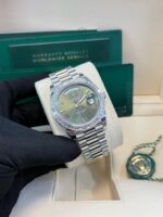 Rolex Day-Date 40 Baguette Diamond Bezel Olive Green Roman Dial President Bracelet 228396TBR - Image 7