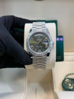 Rolex Day-Date 40 Baguette Diamond Bezel Olive Green Roman Dial President Bracelet 228396TBR - Image 5