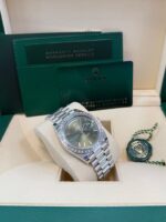 Rolex Day-Date 40 Baguette Diamond Bezel Olive Green Roman Dial President Bracelet 228396TBR - Image 9