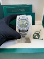 Rolex Day-Date 40 Baguette Diamond Bezel Olive Green Roman Dial President Bracelet 228396TBR German Day Wheel - Image 14