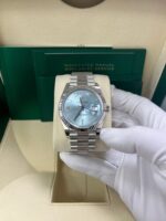 Rolex Day-Date 40 Platinum Day-Date 40 Watch - Fluted Bezel - Ice Blue Baguette Dial 228236 - Image 11