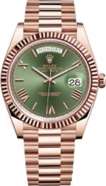 Rolex Day-Date 40 Rose Gold Green Roman Dial - Fluted Bezel (Ref#228235)