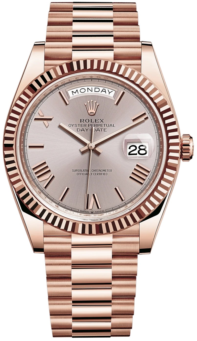 rolex-day-date-40-rose-gold-sundust-roman-dial-fluted-bezel-ref-228235-205929.jpg Rolex Day-Date 40 Rose Gold Sundust Roman Dial Fluted Bezel (Ref # 228235) - Image 1