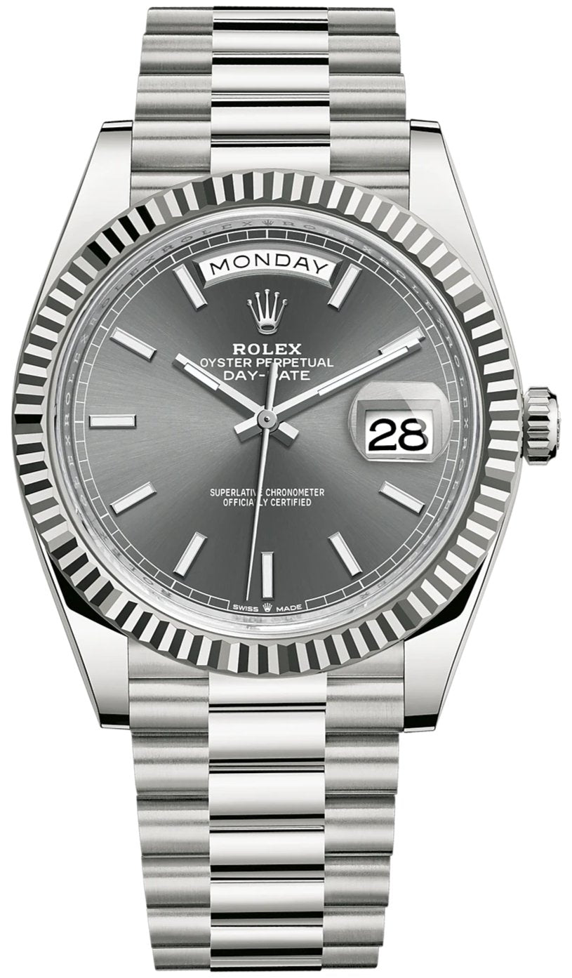 rolex-day-date-40-white-gold-slate-dial-fluted-bezel-president-bracelet-ref-228239-170374.jpg Rolex Day-Date 40 White Gold - Slate Dial - Fluted Bezel - President Bracelet (Ref: 228239) - Image 1
